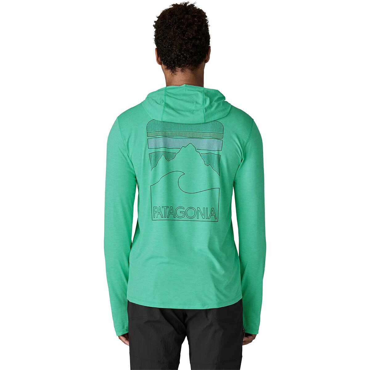 Image of Patagonia Capilene Cool Peak Visions Sun Hoodie - Men's Aqua Stone/Early Teal X-Dye, S