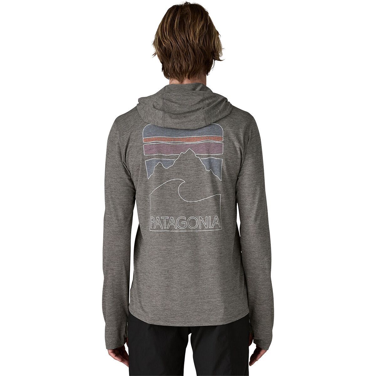 Image of Patagonia Cap Cool Sun Hoodie - Peak Visions - Men's Forge Grey/Noble Grey X-Dye, S