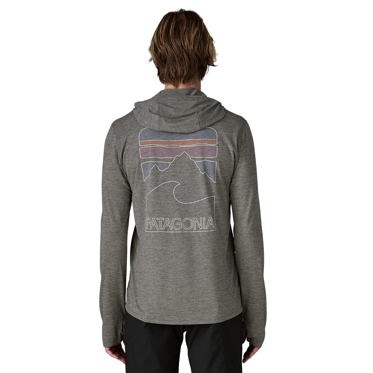 Image of Patagonia Capilene Cool Peak Visions Sun Hoodie - Men's Forge Grey/Noble Grey X-Dye, XL