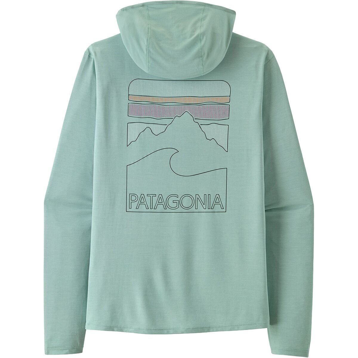 Image of Patagonia Cap Cool Sun Hoodie - Peak Visions - Men's Thermal Blue/Thin Ice X-Dye, XXL