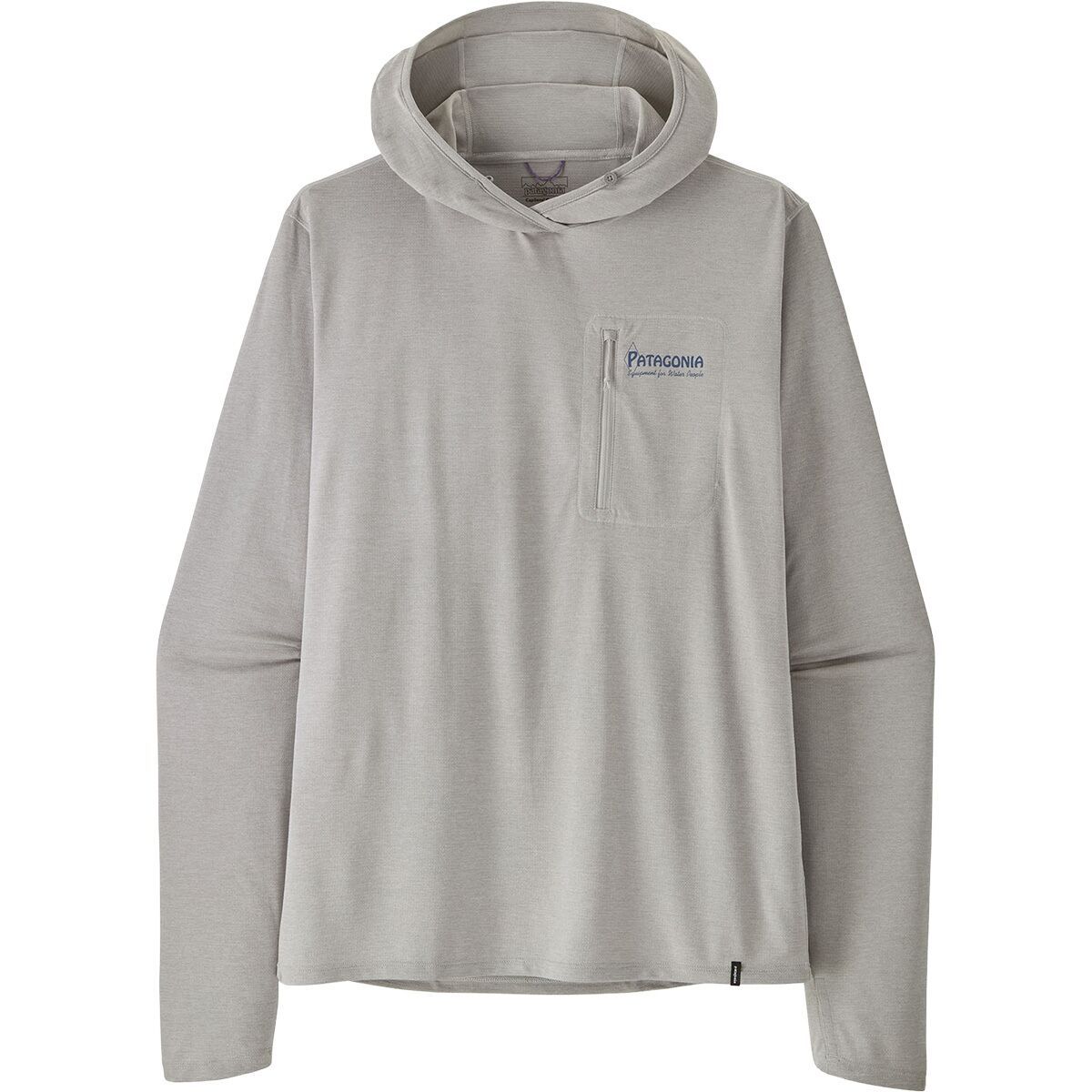 Image of Patagonia Cap Cool Sun Hoodie - Water People Banner - Men's Crisp Grey/Salt Grey X-Dye, S