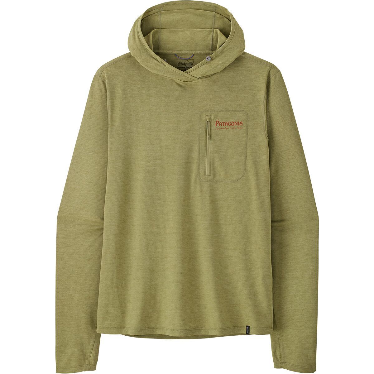 Image of Patagonia Cap Cool Sun Hoodie - Water People Banner - Men's Gumtree Green/Light Gumtree Green X-Dye, L
