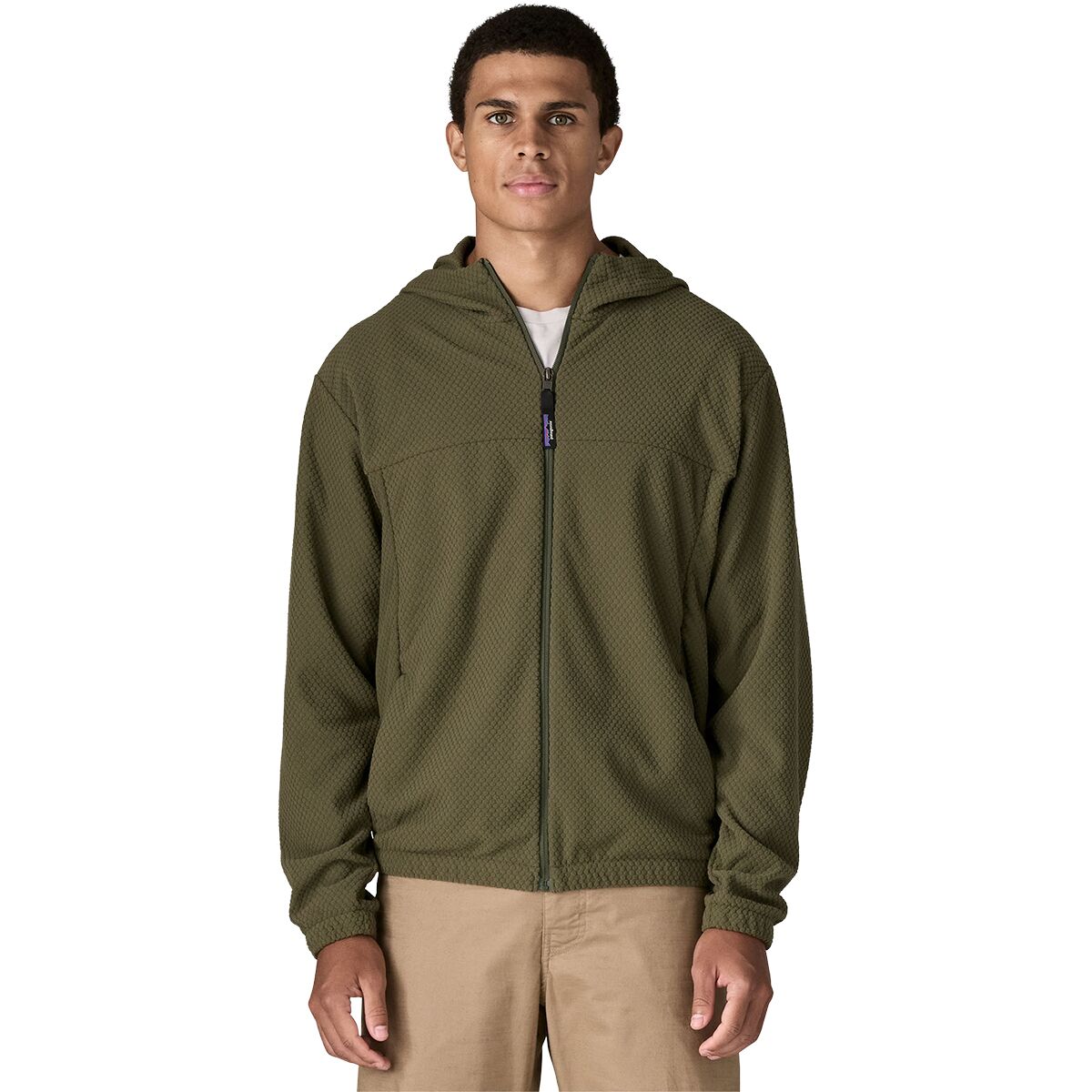 Image of Patagonia Textured Fleece Hooded Jacket - Men's Basin Green, M