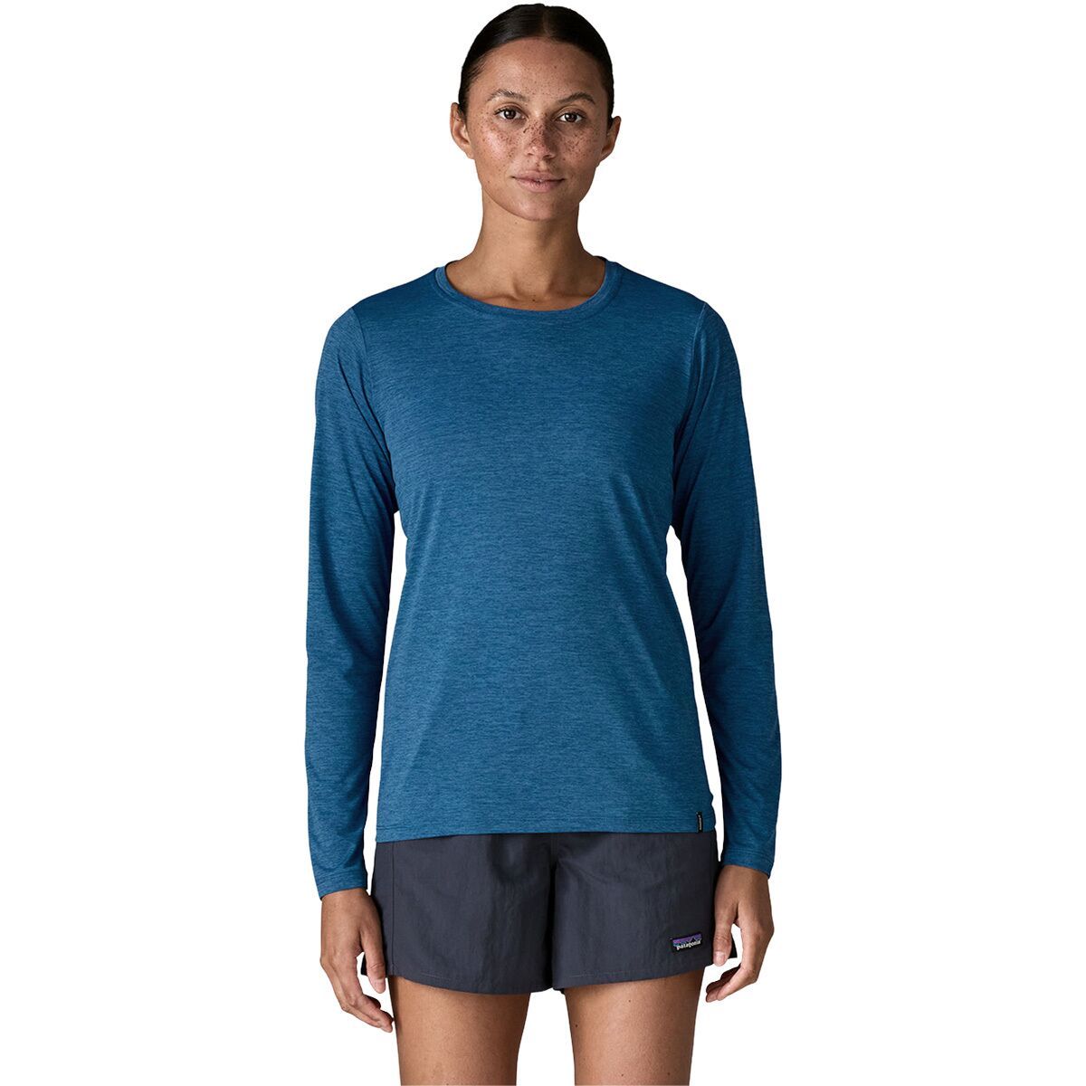 Image of Patagonia Capilene Cool Daily Long-Sleeve Shirt - Women's Aquatic Blue/Light Aquatic Blue X-Dye, L