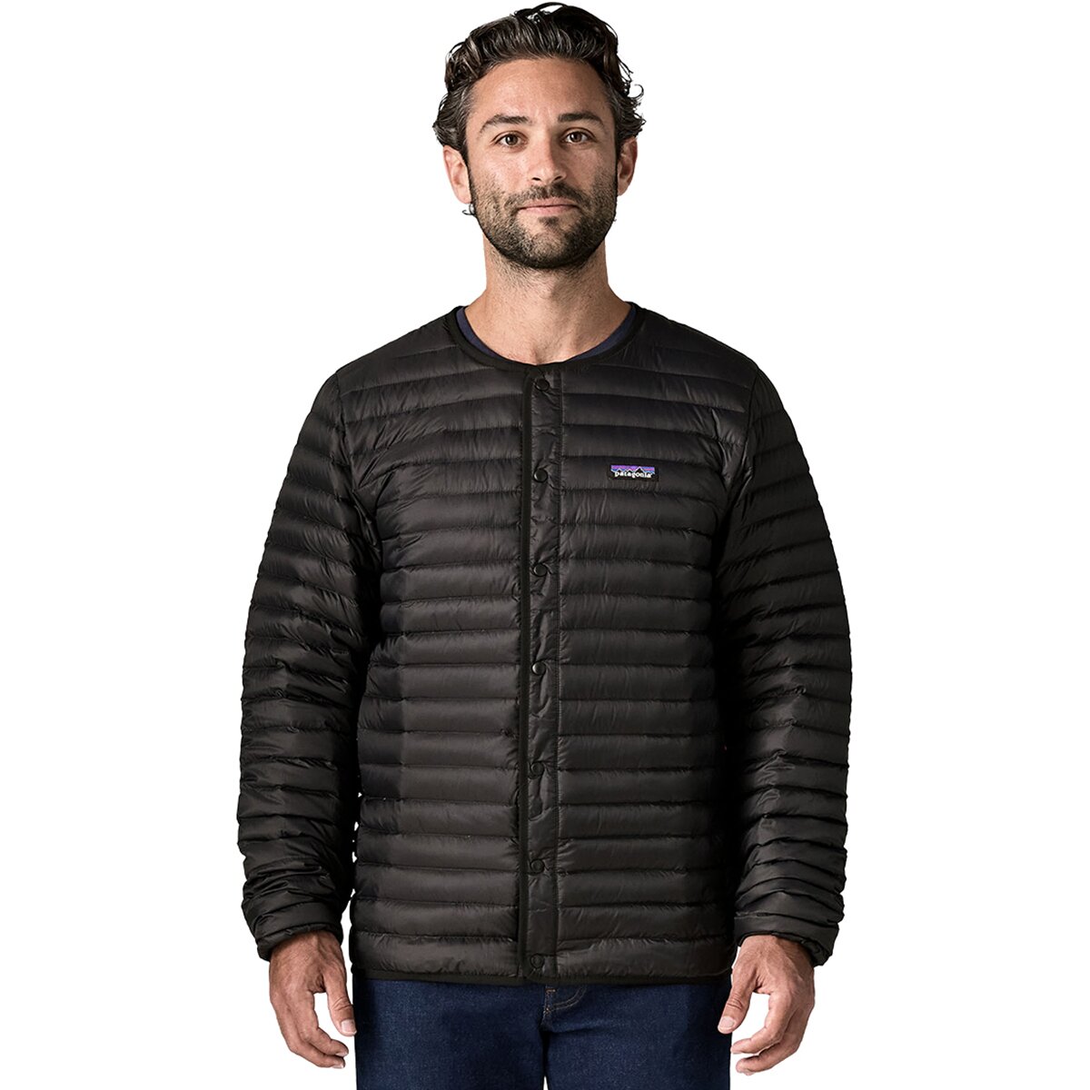 Image of Patagonia Lightweight Down Sweater Cardigan - Men's Black, S