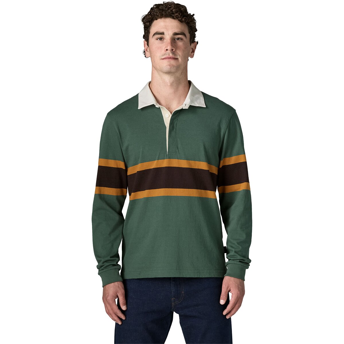 Image of Patagonia Long-Sleeve Rugby Shirt - Men's Rugby Big/Canopy Green, L