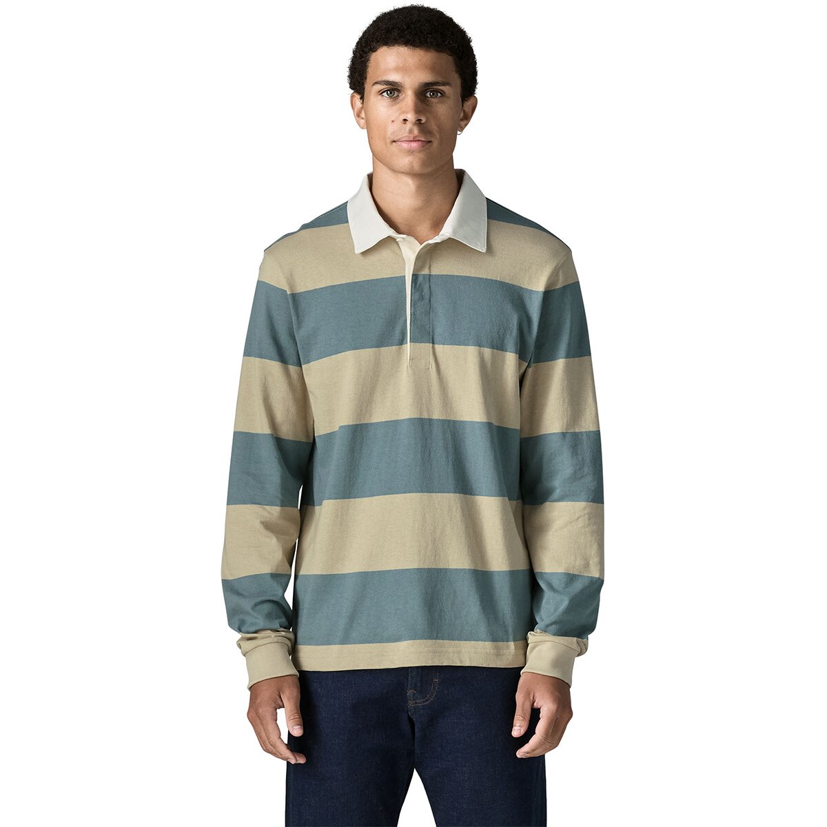 Image of Patagonia Long-Sleeve Rugby Shirt - Men's Wide Stripe/Blue Sage, L