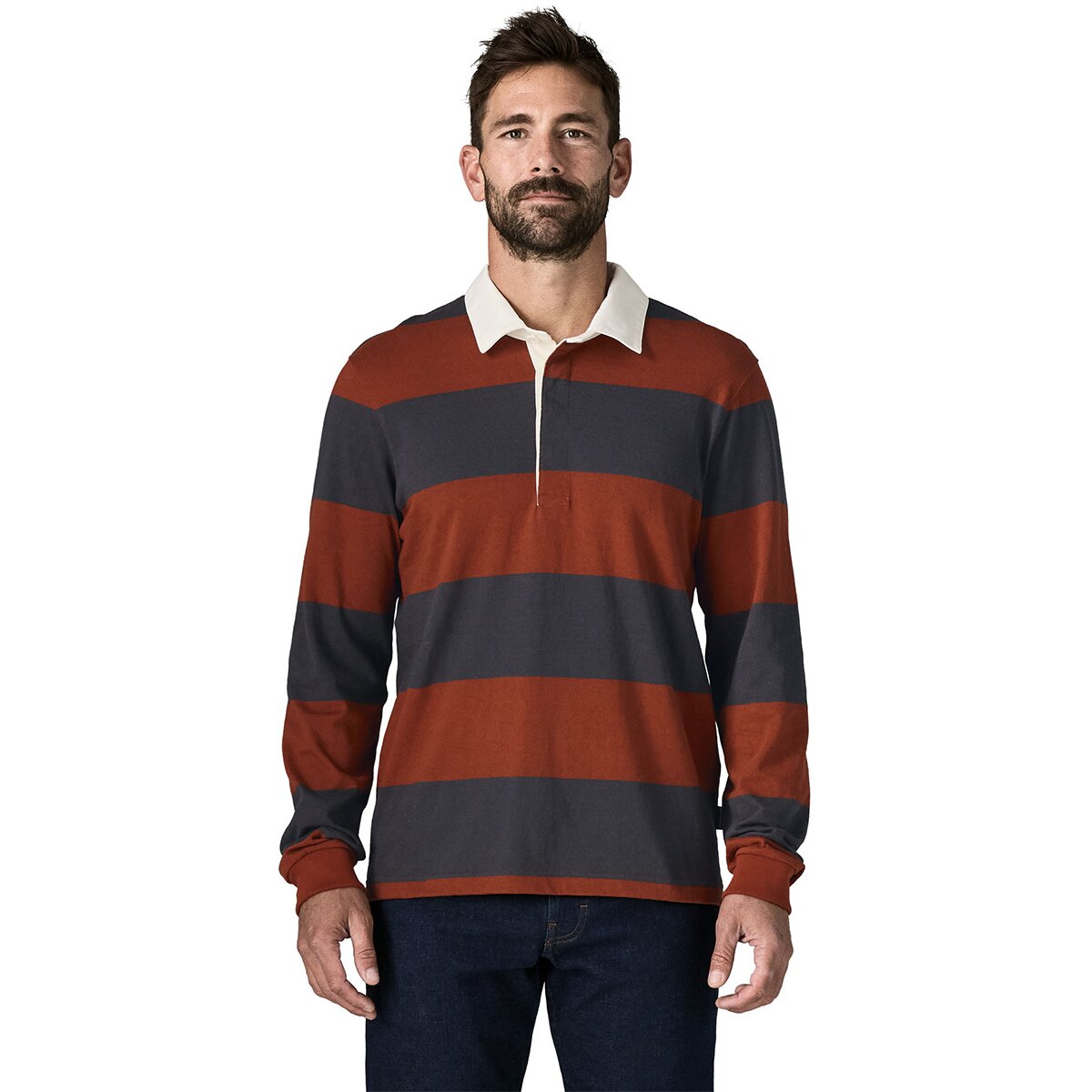 Image of Patagonia Long-Sleeve Rugby Shirt - Men's Wide Stripe/Rusty Red, S