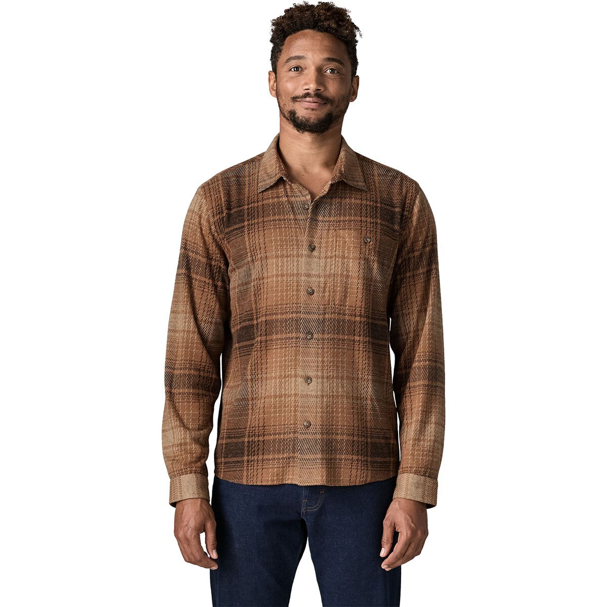 Image of Patagonia Stretch Fjord Flannel Shirt - Men's Slopeside/Nest Brown, S
