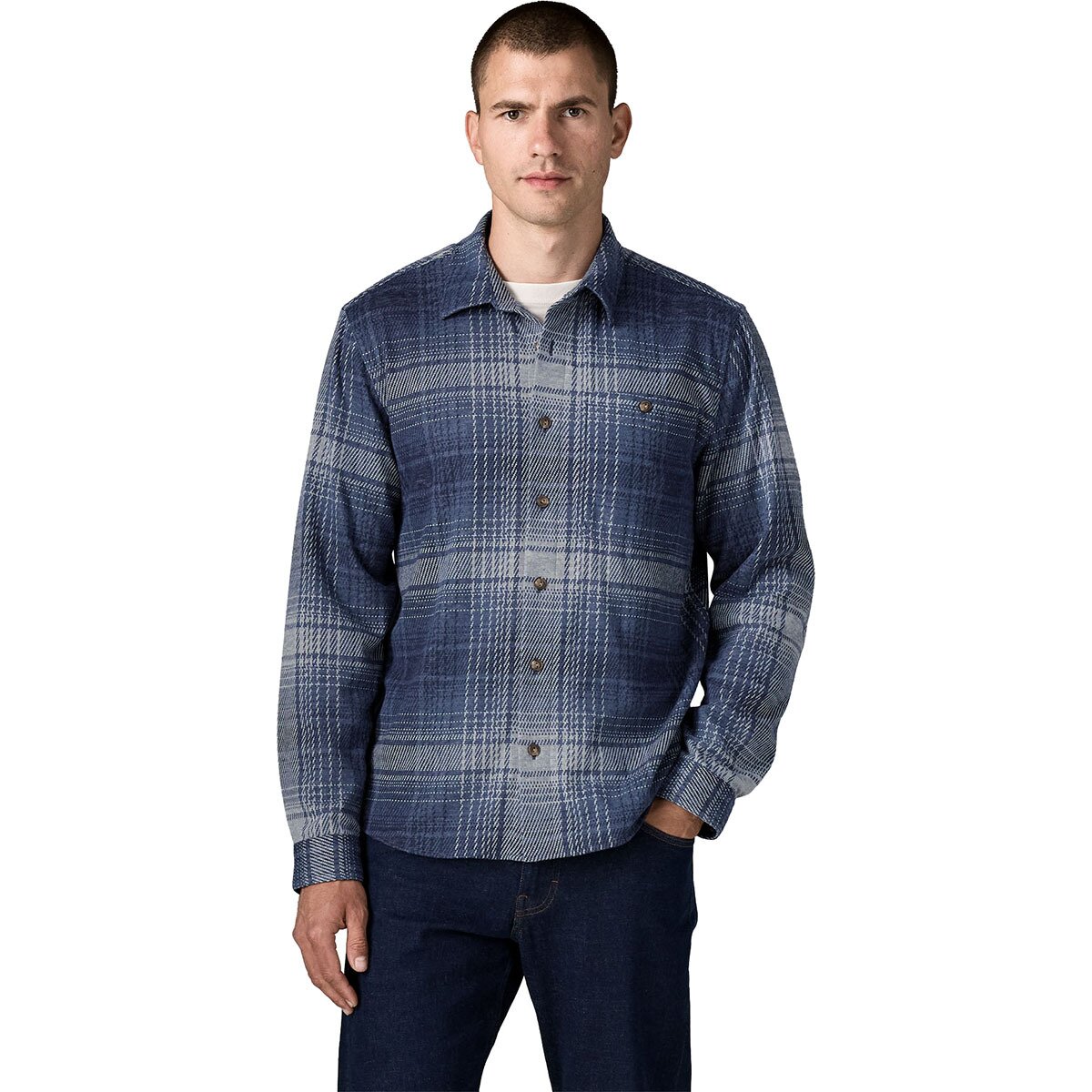 Image of Patagonia Stretch Fjord Flannel Shirt - Men's Slopeside/New Navy, S