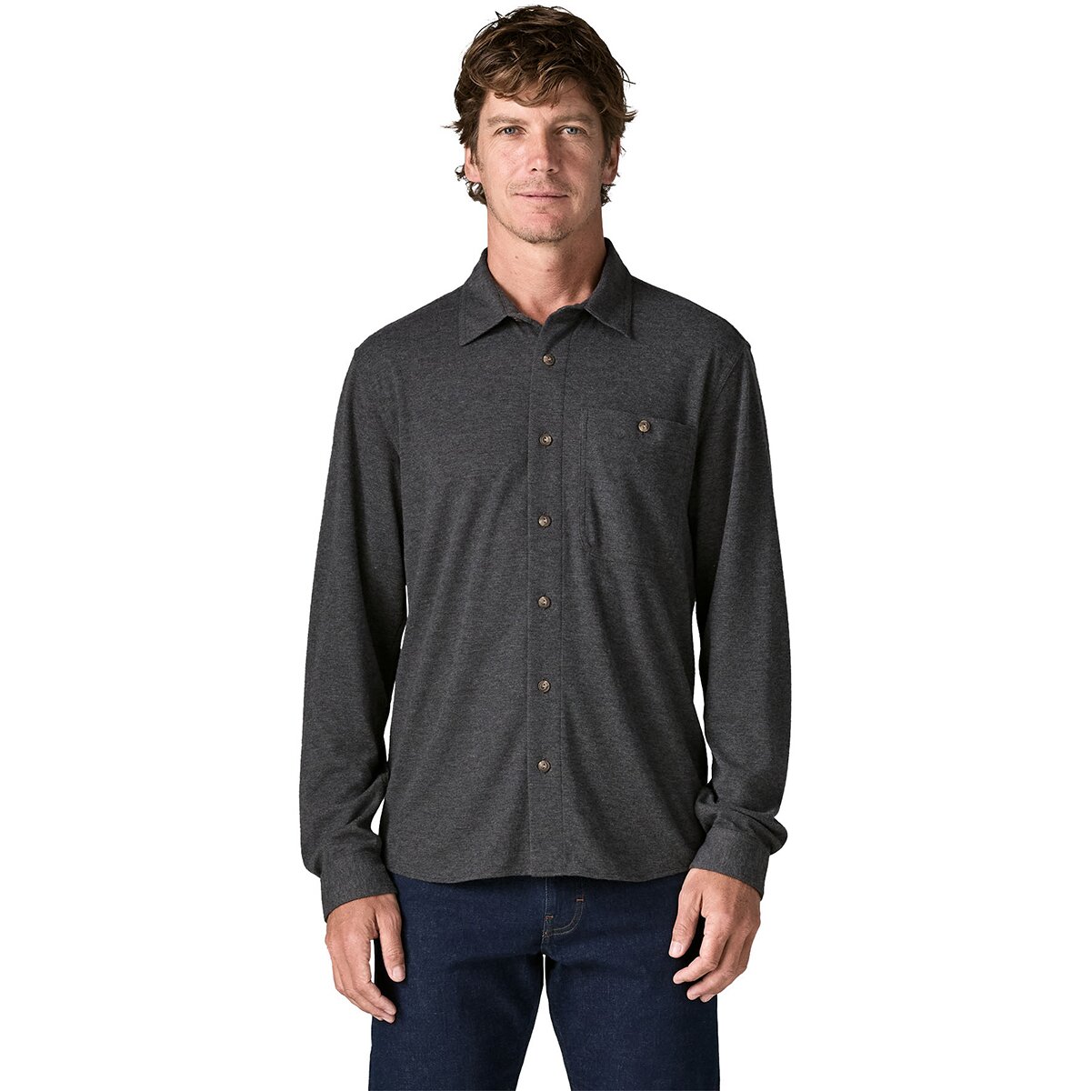 Image of Patagonia Stretch Fjord Flannel Shirt - Men's Whole Knit/Forge Grey, XXL