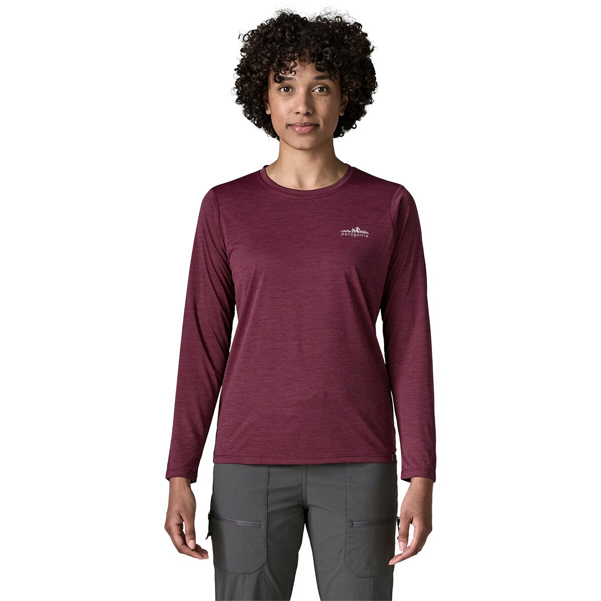 Image of Patagonia Capilene Cool Daily Fitz Roy Foothills Long-Sleeve - Women's Berry Fig - Light Berry Fig X-Dye, S