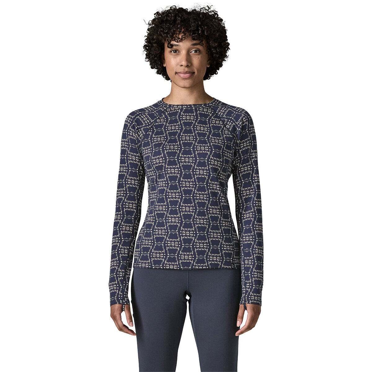 Image of Patagonia Capilene Midweight Crew Top - Women's Snowshoe Hare/New Navy, M
