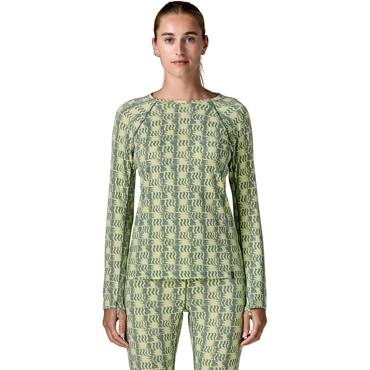 Image of Patagonia Capilene Midweight Crew Top - Women's Sun Quilt/Blue Sage, L