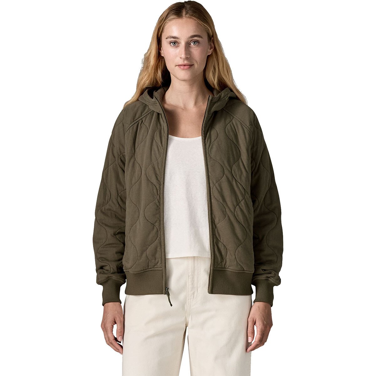 Image of Patagonia Daily Quilted Hooded Jacket - Women's Basin Green, S