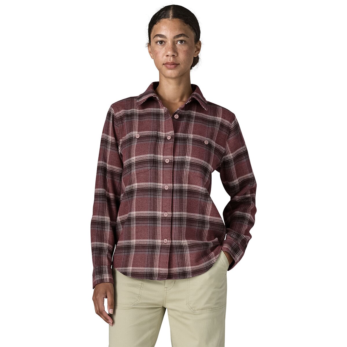 Image of Patagonia Fjord Flannel Shirt - Women's Cozy Cabin/Berry Fig, XL