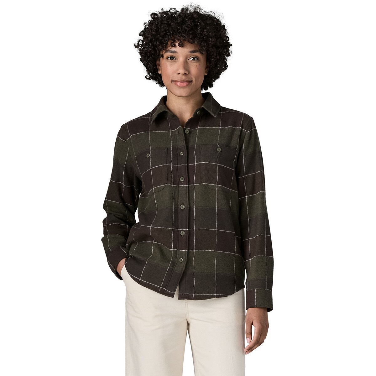 Image of Patagonia Fjord Flannel Shirt - Women's Snow Owl/Basin Green, S