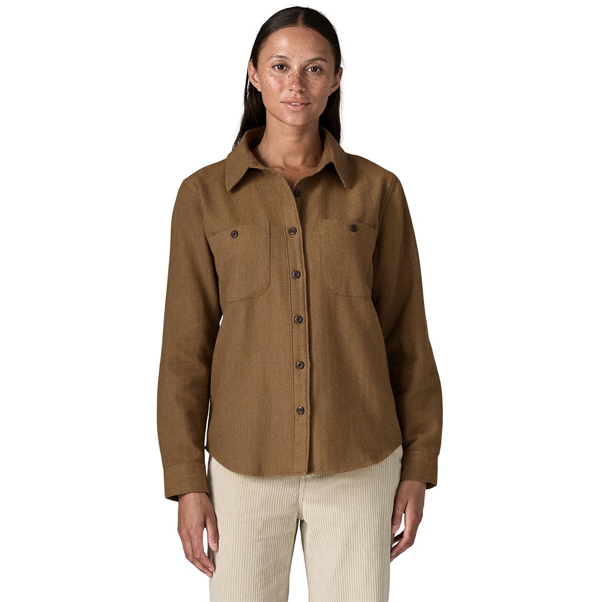 Image of Patagonia Fjord Flannel Shirt - Women's Tundra Twill/Den Brown, M
