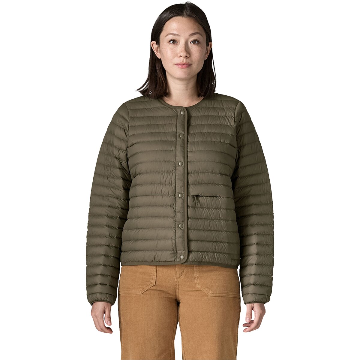 Image of Patagonia Lightweight Reversible Down Sweater Cardigan - Women's Basin Green, S