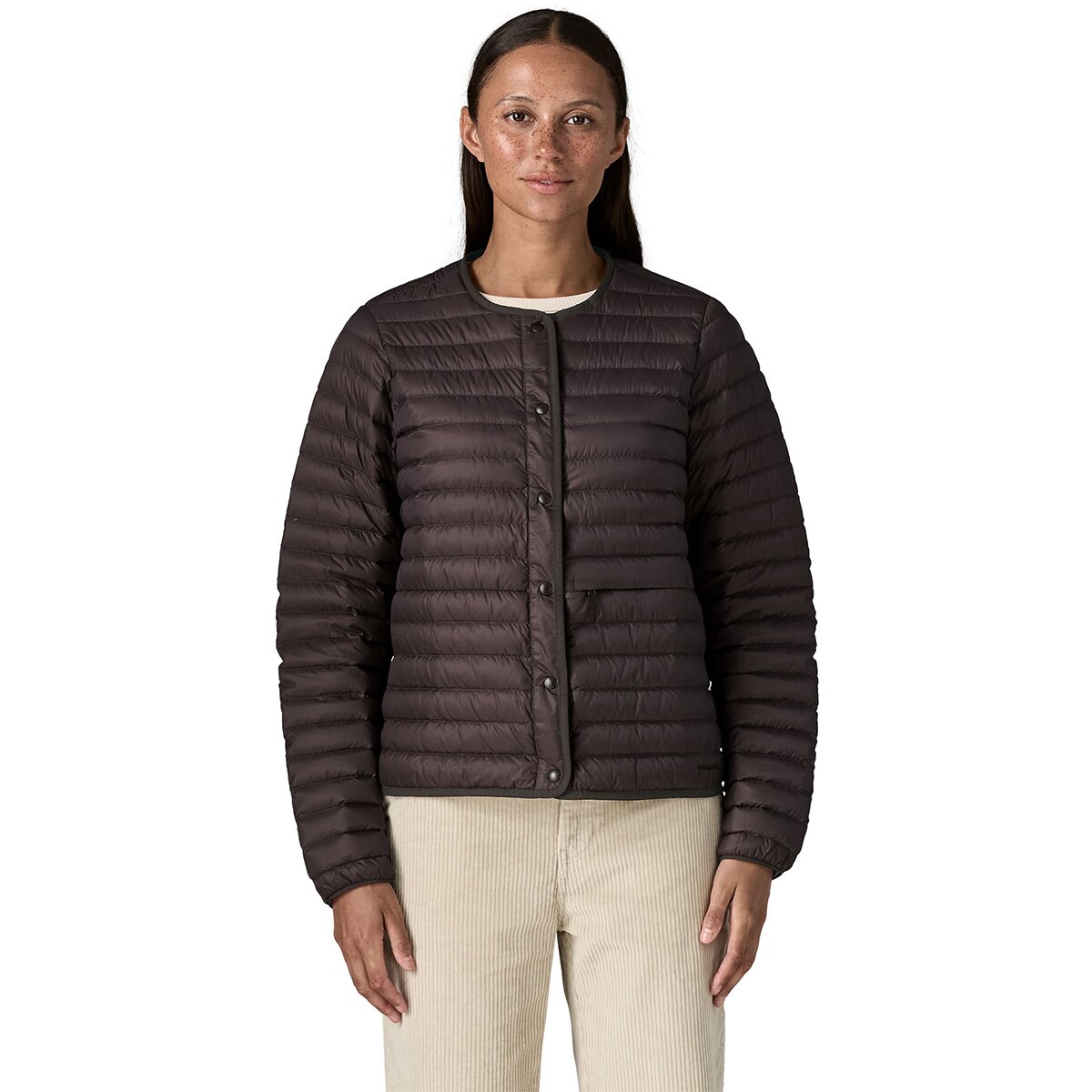 Image of Patagonia Lightweight Reversible Down Sweater Cardigan - Women's Den Brown, S