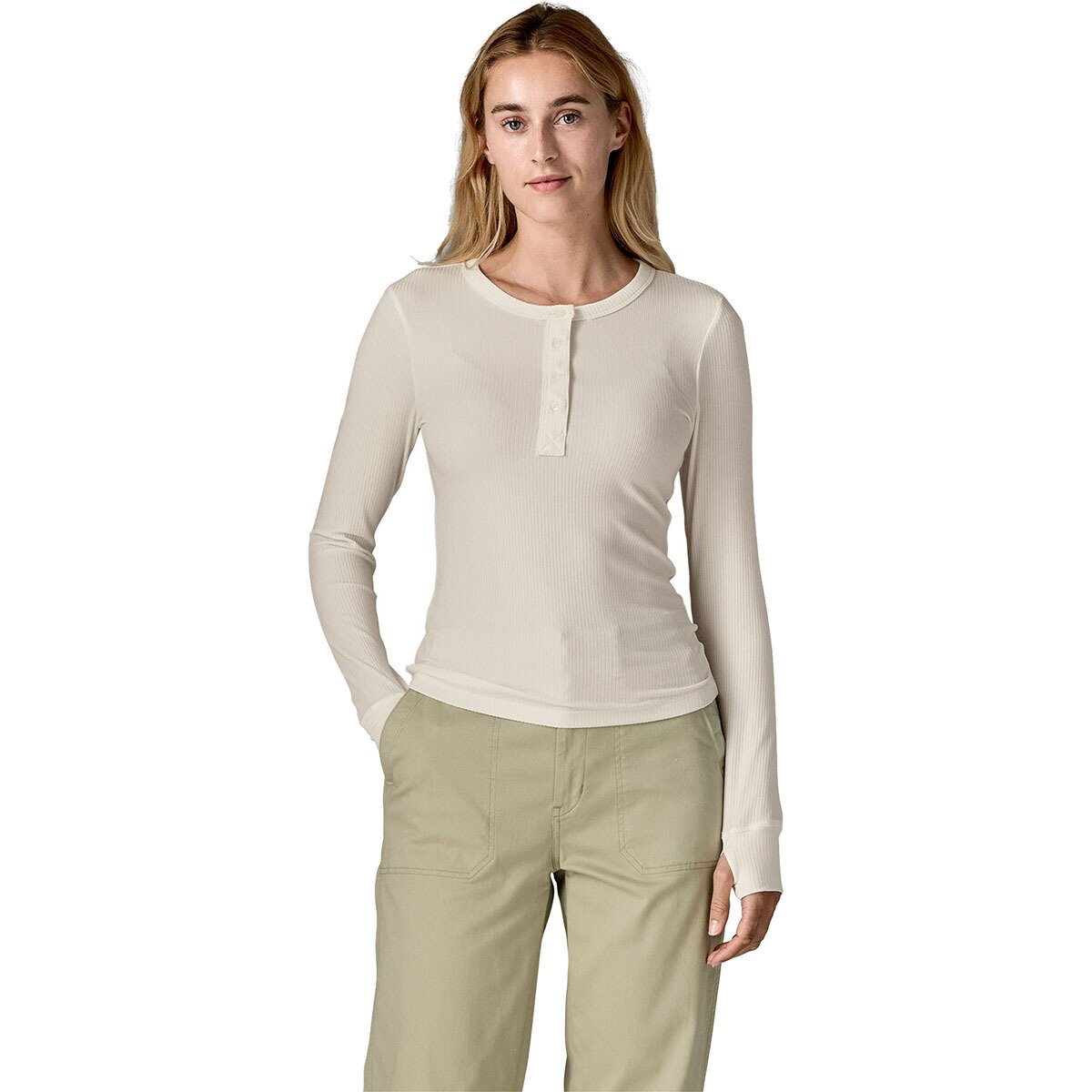 Image of Patagonia Rib Knit Long-Sleeve Henley - Women's White, XL