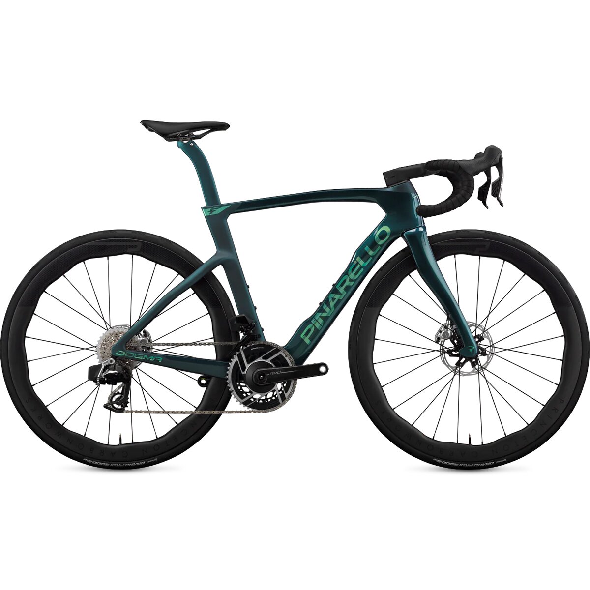 Image of Pinarello Dogma F Red AXS PM Peak 4550 Carbon Wheel Road Bike Obsidian Emerald, 56