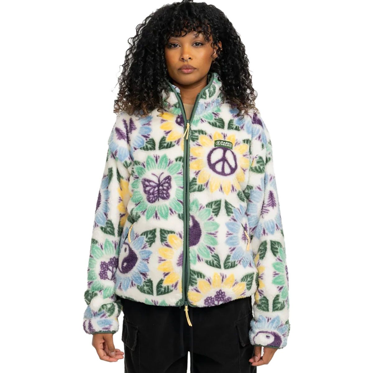 Image of Parks Project Nature In Bloom Faux Shearling Jacket - Women's Natural/Green, S