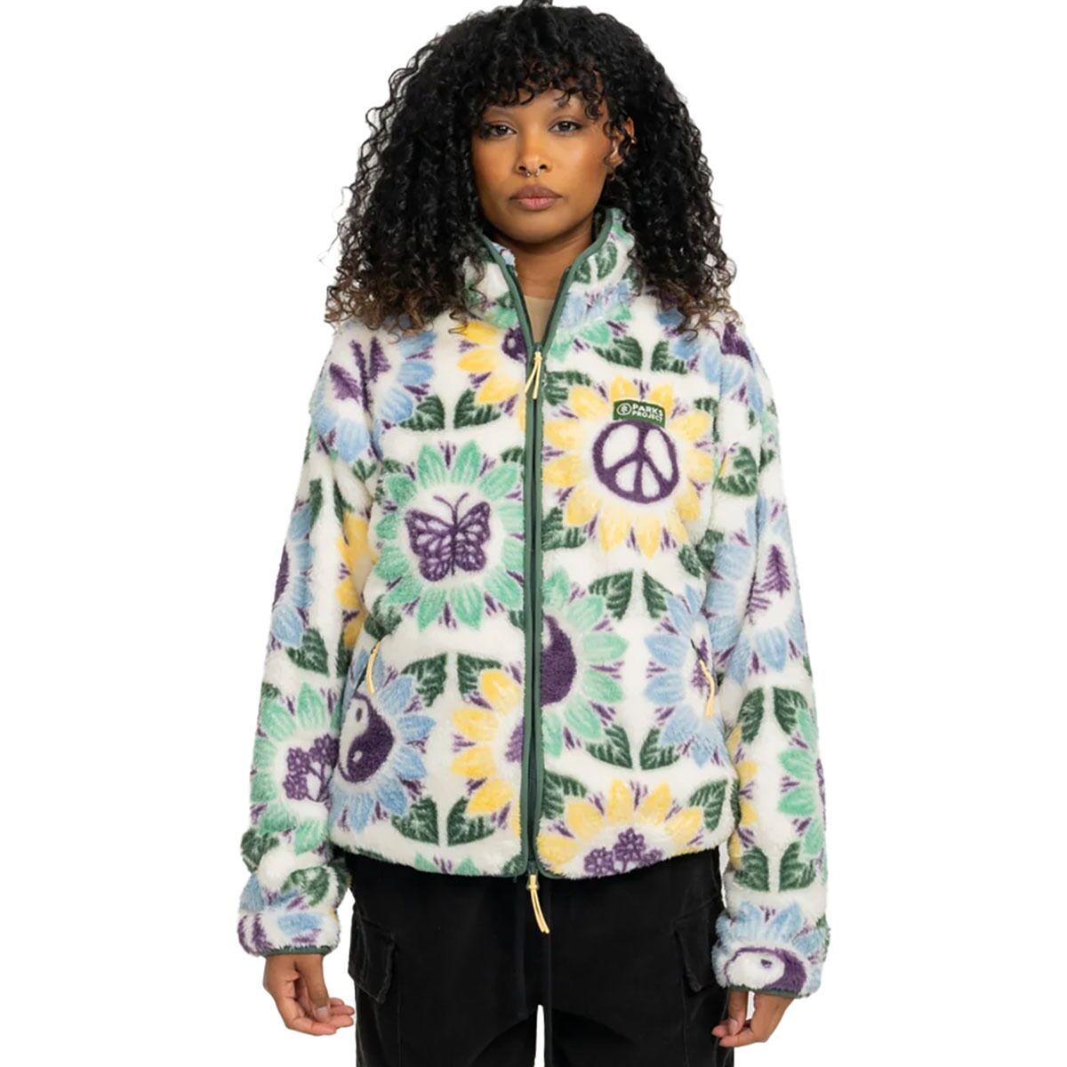 Image of Parks Project Nature In Bloom Faux Shearling Jacket - Women's Natural/Green, S