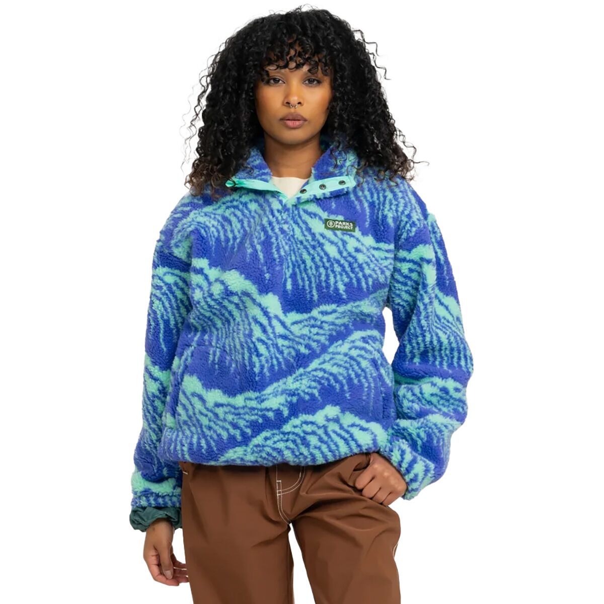 Image of Parks Project Acadia Midnight Waves High Pile Fleece - Women's Green Purple, XS