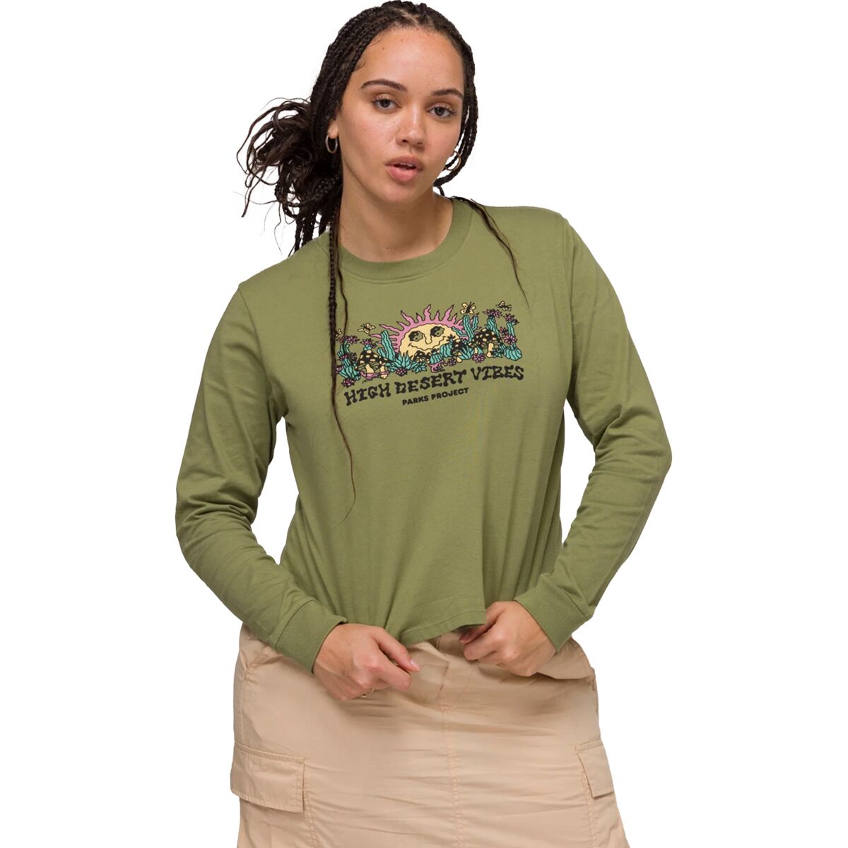 Image of Parks Project High Desert Vibes Sun Boxy Long-Sleeve T-Shirt - Women's Fern, XS