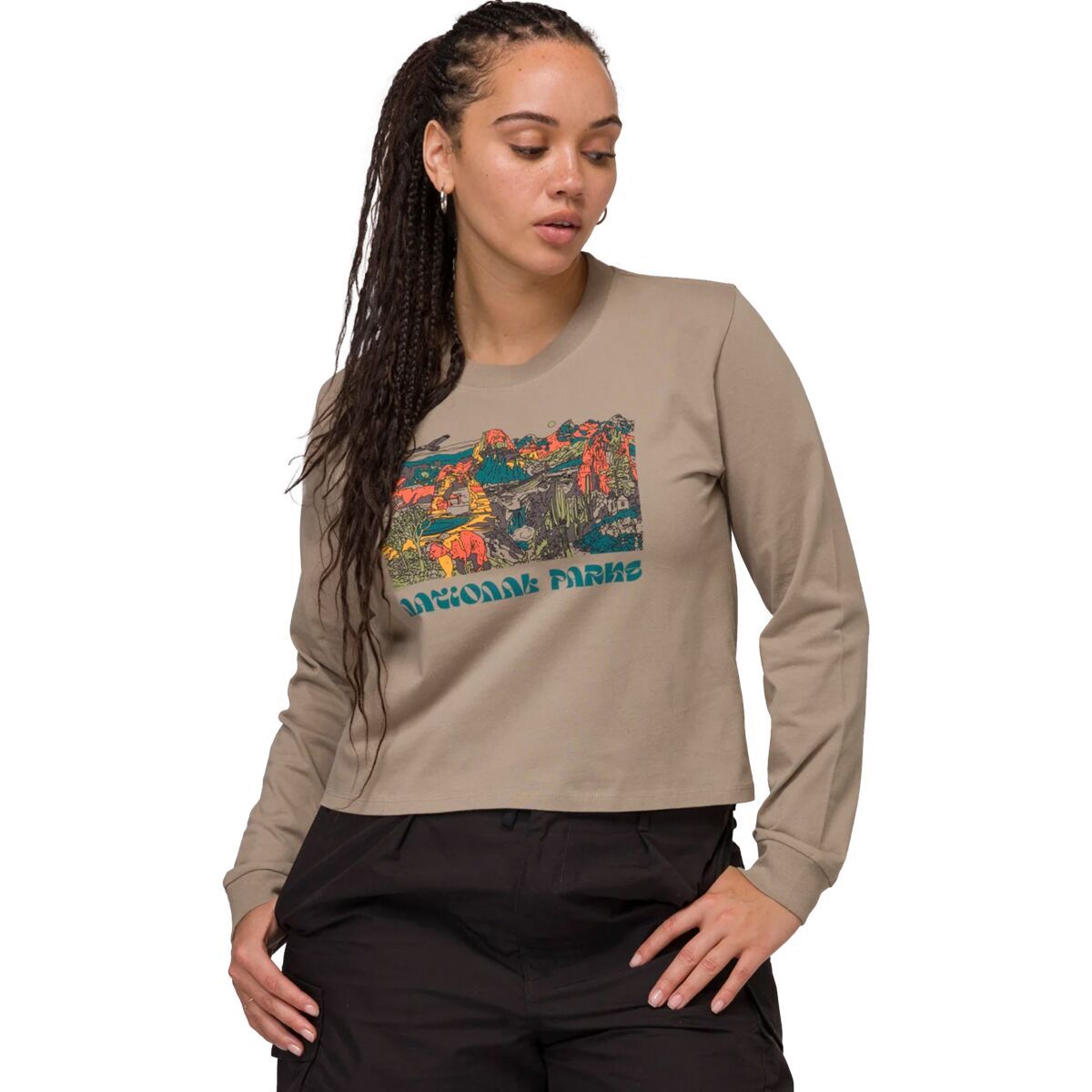 Parks Project National Parks Collage Boxy Long-Sleeve T-Shirt - Women's Mushroom Grey, M