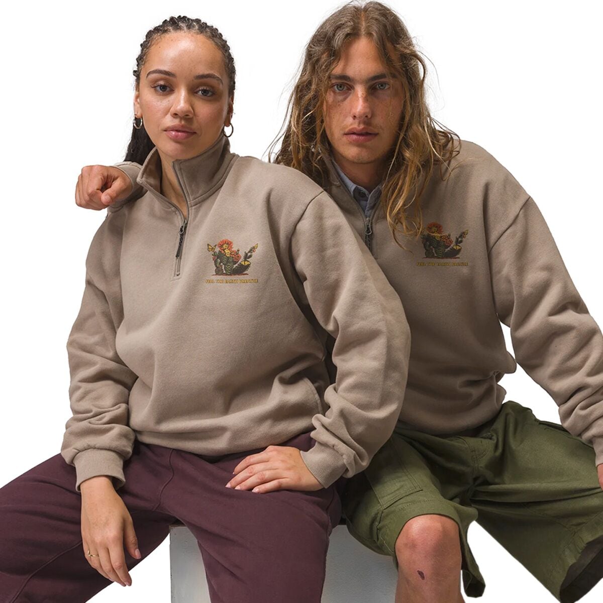 Image of Parks Project Feel The Earth Breathe Butterfly 1/4-Zip Fleece Pullover Mushroom Grey, L