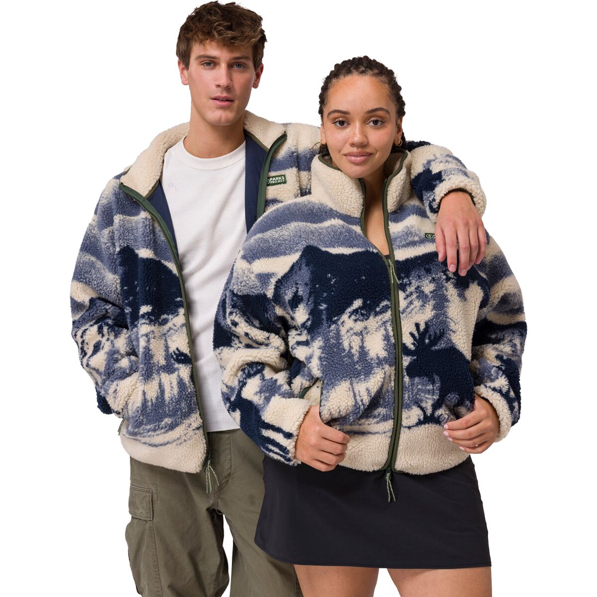 Image of Parks Project Acadia Moose Full-Zip High Pile Fleece Natural/Navy, S