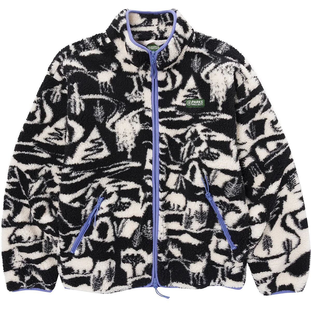 Image of Parks Project Park Shadows Full-Zip High Pile Fleece Jacket Black And White, XL