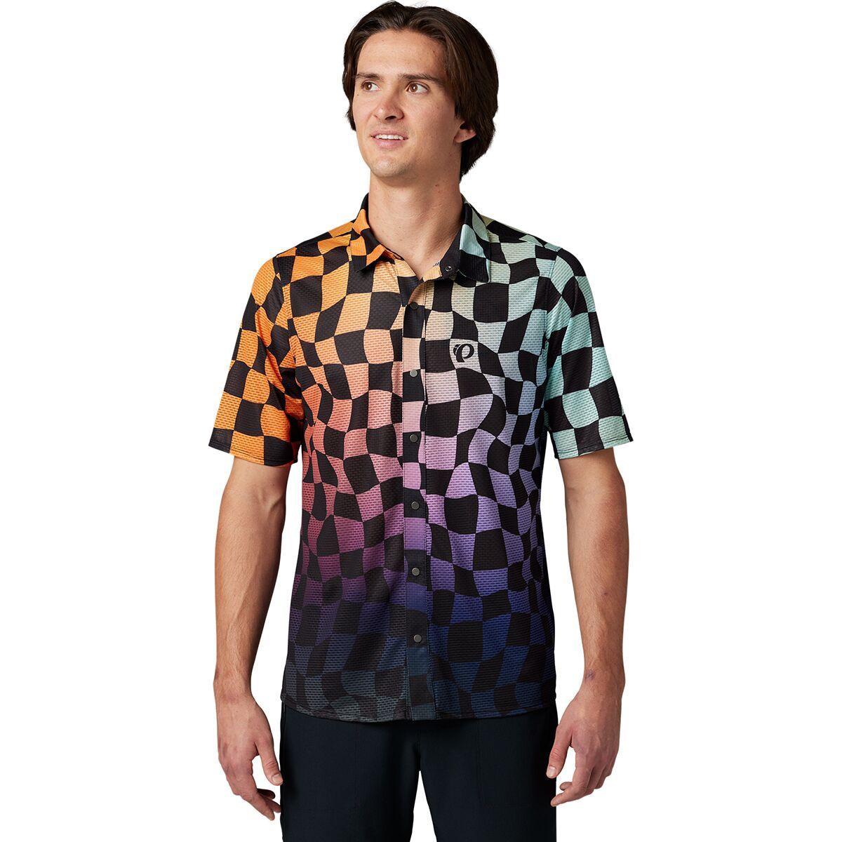 Image of PEARL iZUMi Canyon Tech Snap Short Sleeve - Men's Melon Checkerboard, L