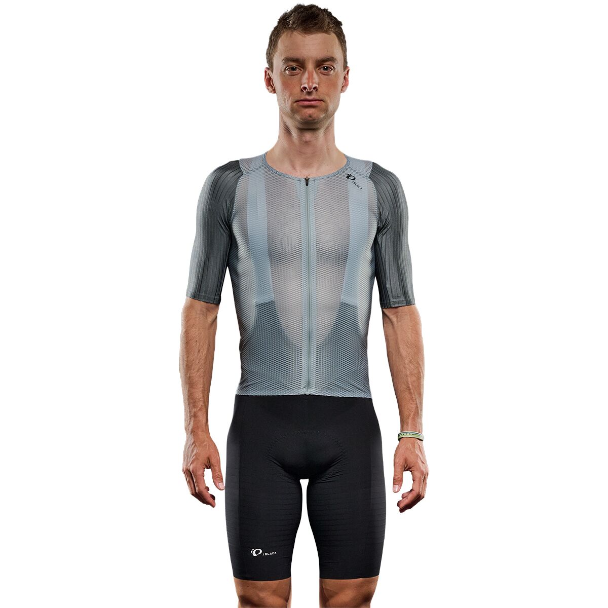 Image of PEARL iZUMi PI/Black Mesh Short-Sleeeve Jersey - Men's Silver Blue/Blasam Green, XL