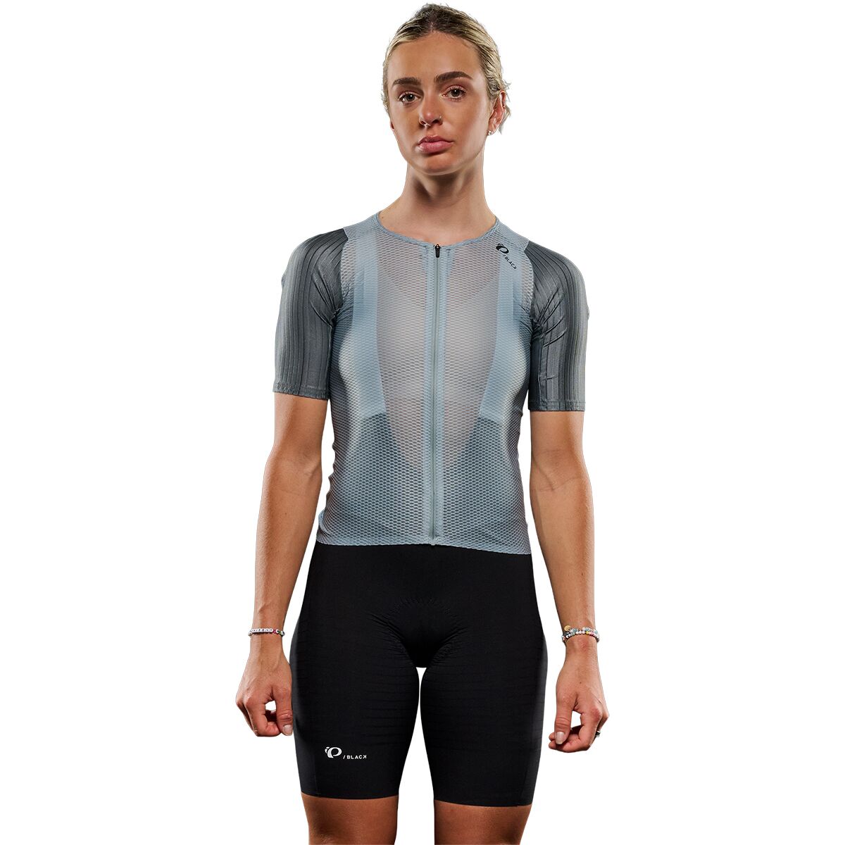 Image of PEARL iZUMi PI/Black Mesh Short-Sleeve Jersey - Women's Silver Blue/Blasam Green, L