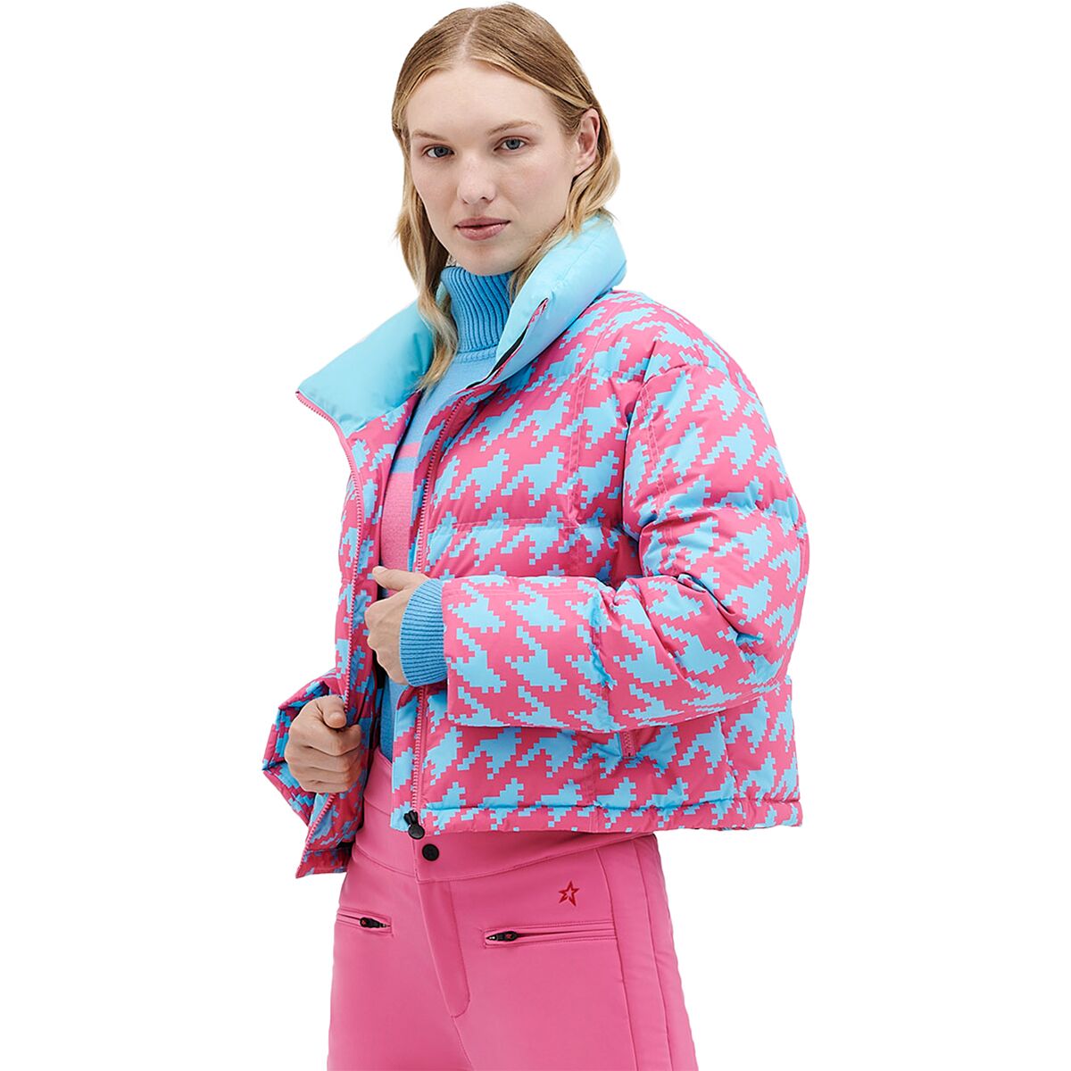 Pre-owned Perfect Moment Nevada Duvet Ii Jacket - Women's In Houndstooth/cyan/azelea Pink