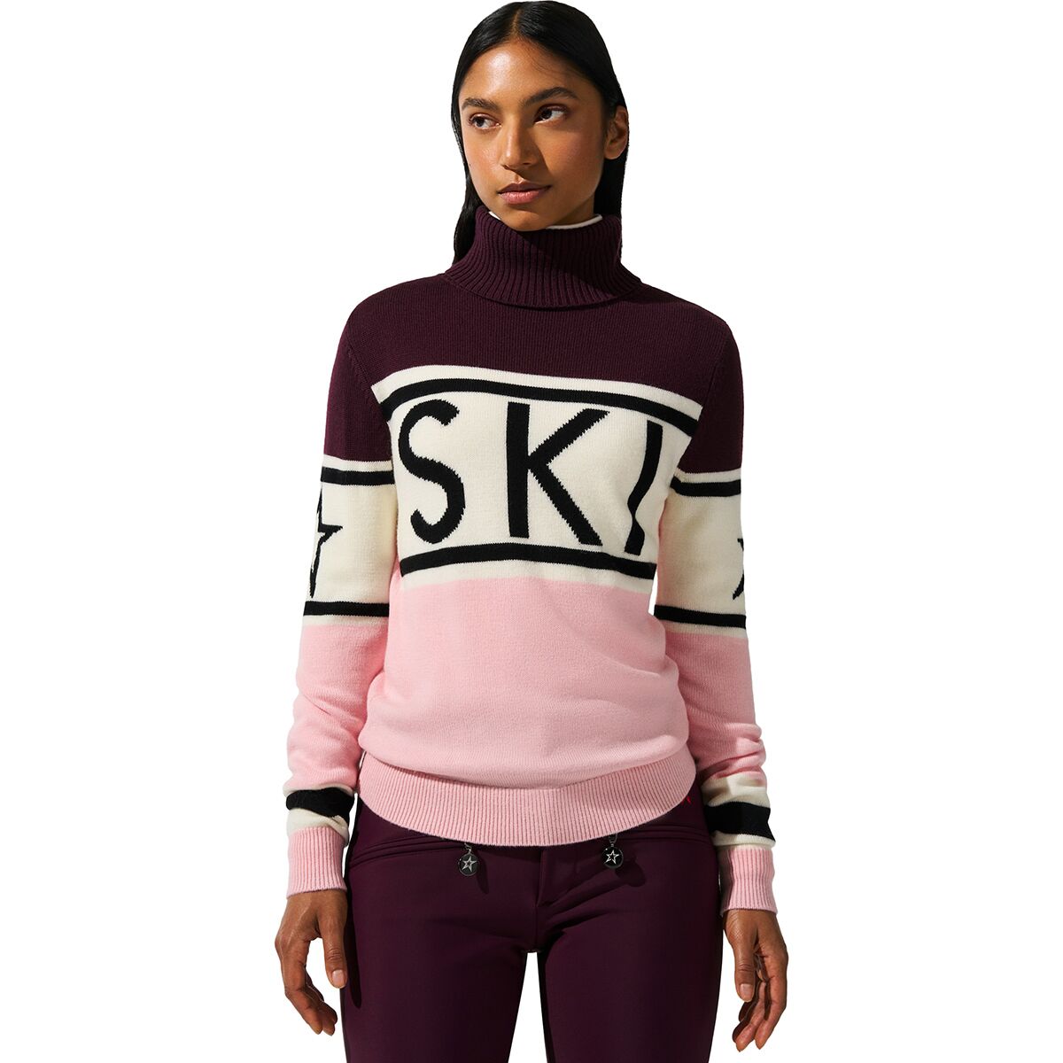 Perfect Moment Perfect Moment Schild Sweater - Women's Burgundy/Snow White/Petal Pink, XL