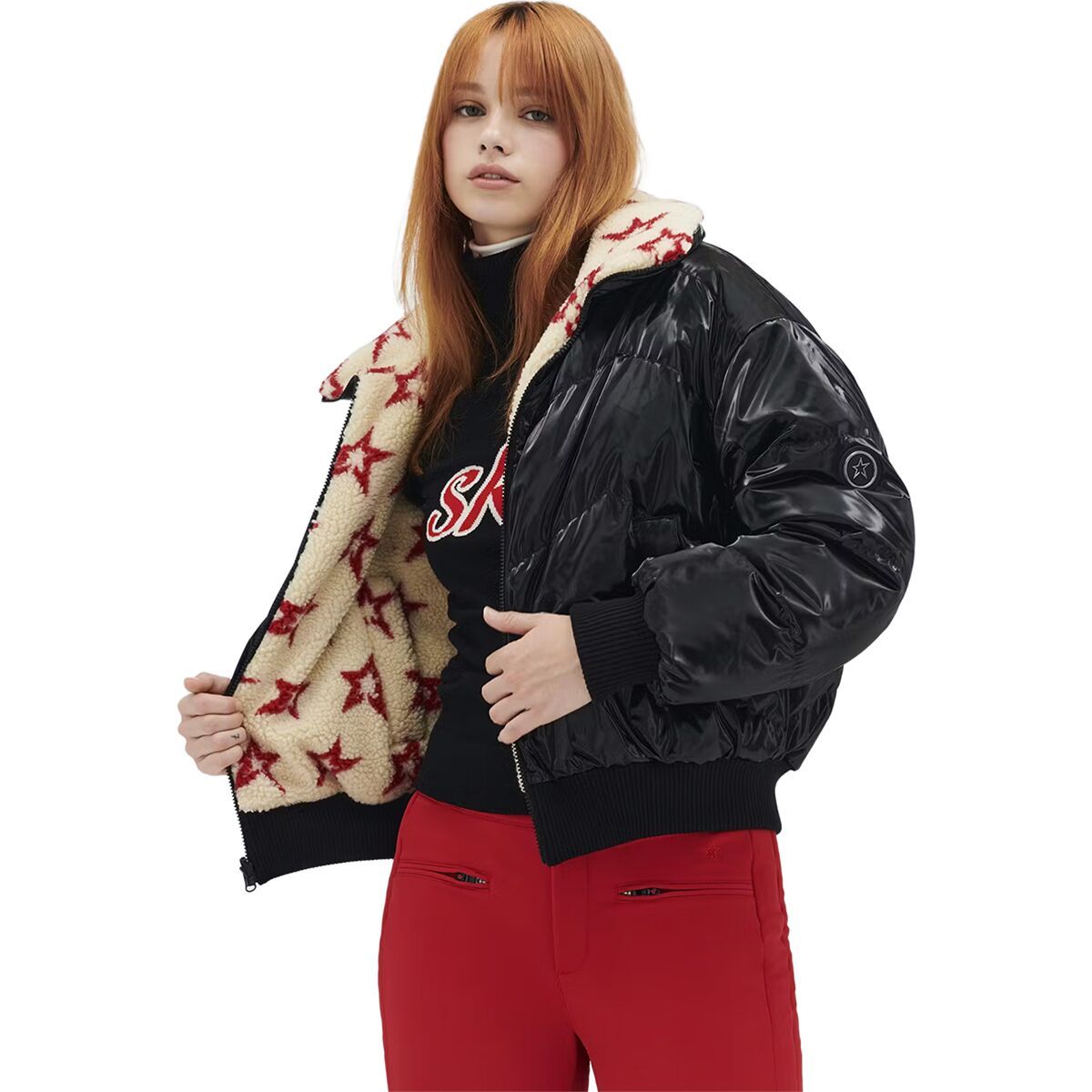 Image of Perfect Moment Reversible Metallic Shearling Jacket - Women's Black Liquid, XL