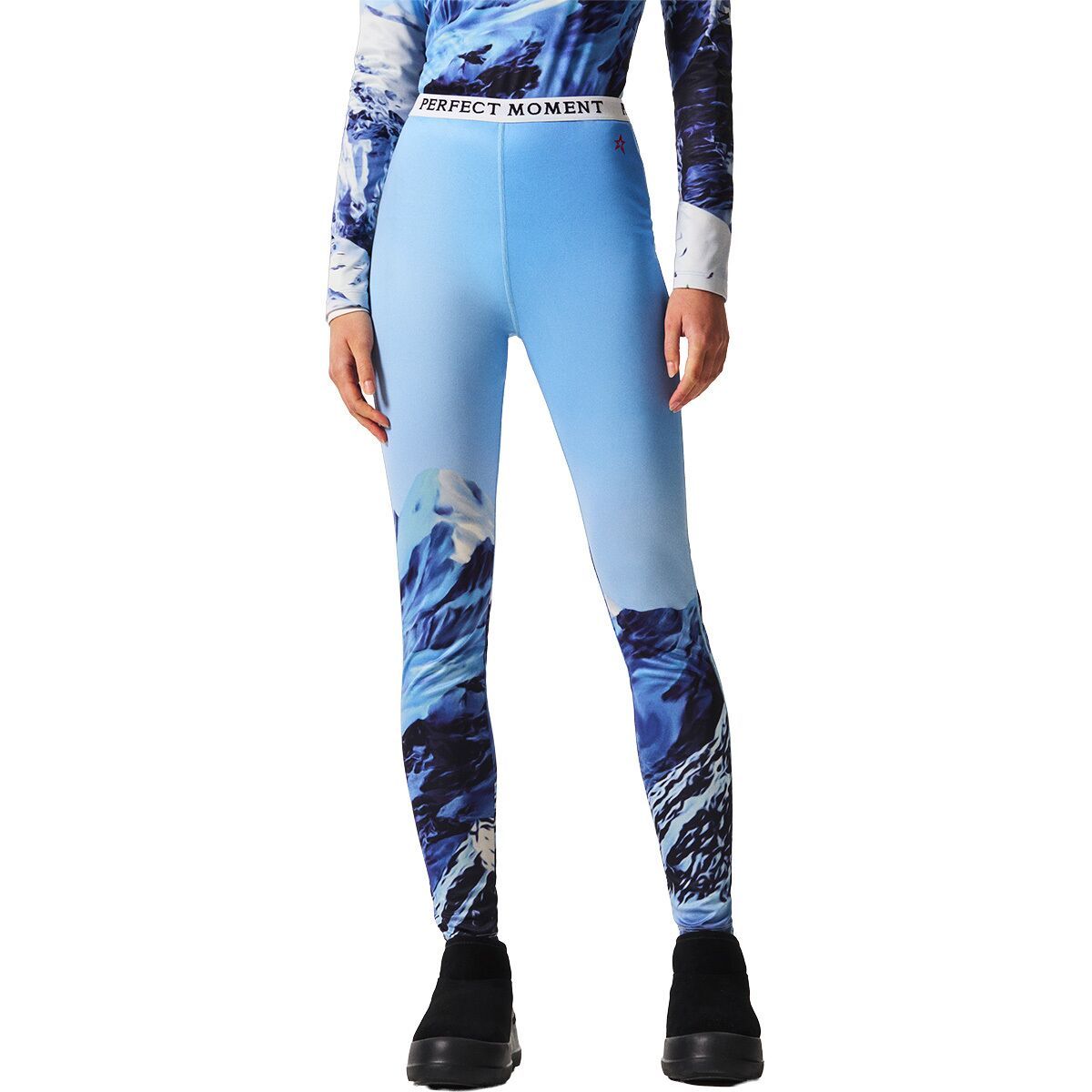 Image of Perfect Moment Printed Base Layer Legging - Women's Ski Lift Blue, M