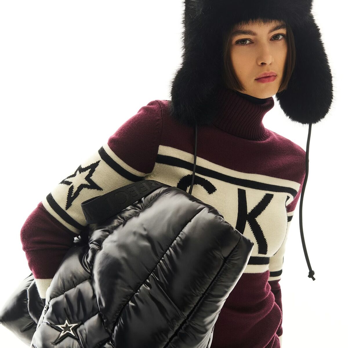 Perfect Moment Black Faux Fur Pom Trapper Hat Womens Faux Fur Trapper Hat With Pom Poms Generation Kiss  main image 3