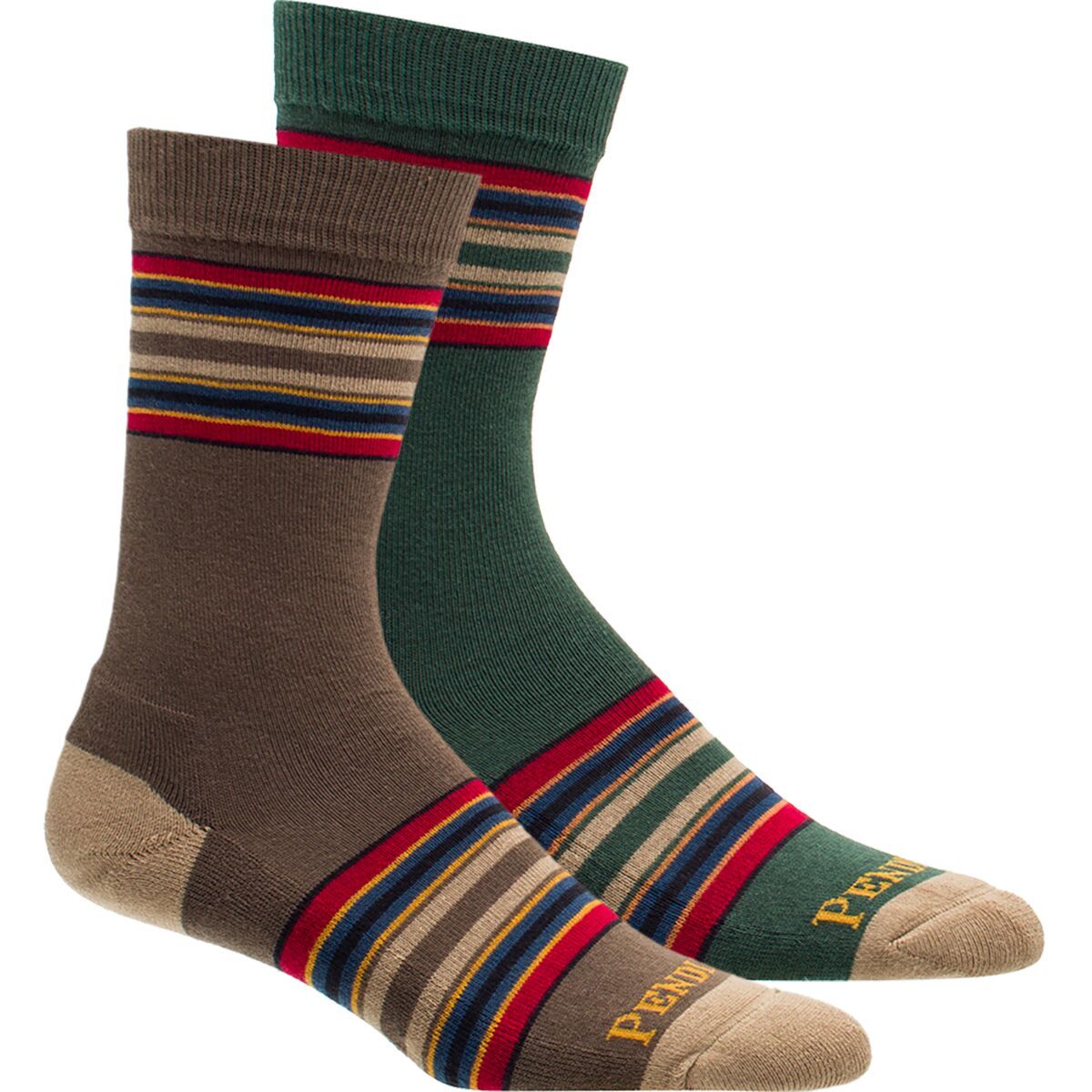 Image of Pendleton Yakima Stripe Sock - 2-Pack Mineral Umber/Green Heather, L
