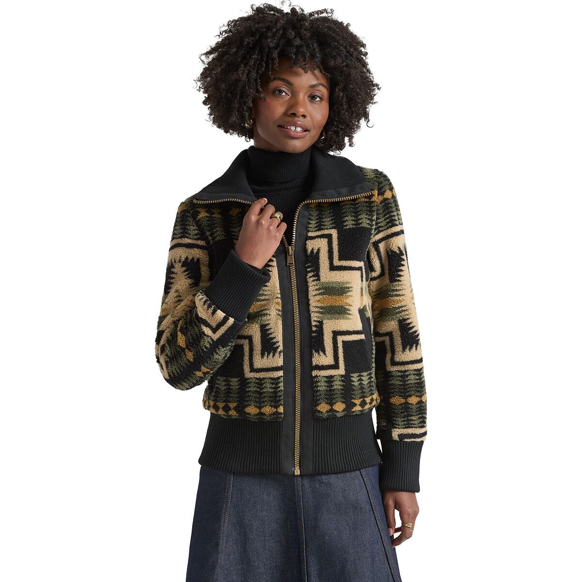 Image of Pendleton Foxglove Range Fleece Bomber Jacket - Women's Green Tan Harding, XL