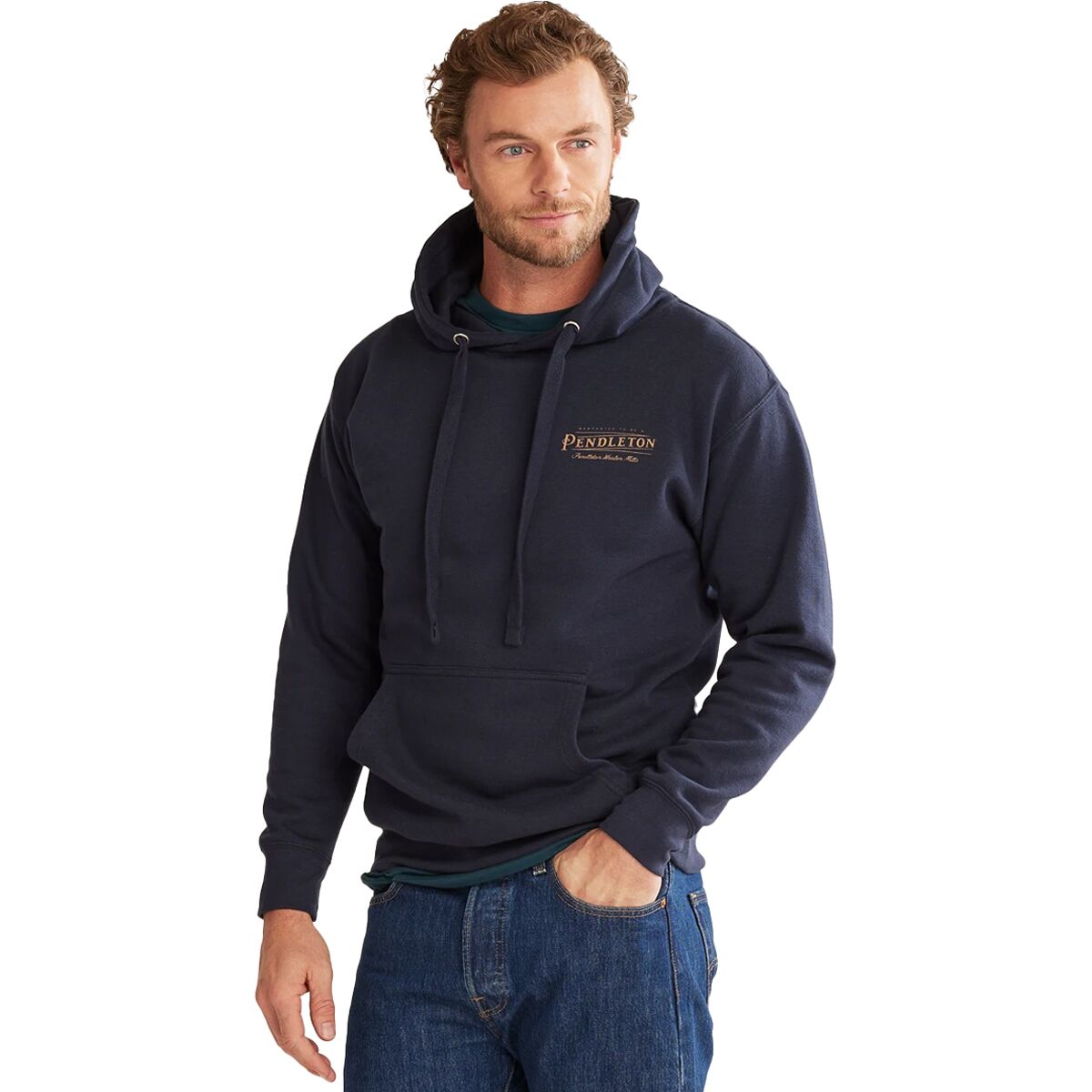Image of Pendleton Heritage Logo Hoodie - Men's Navy Blazer/Gold, M