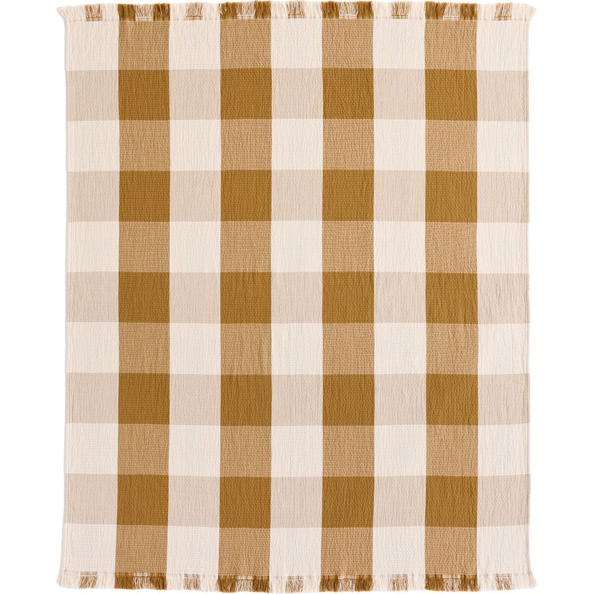 Image of Pendleton Fringed Cotton Throw Block Plaid/Ochre, One Size
