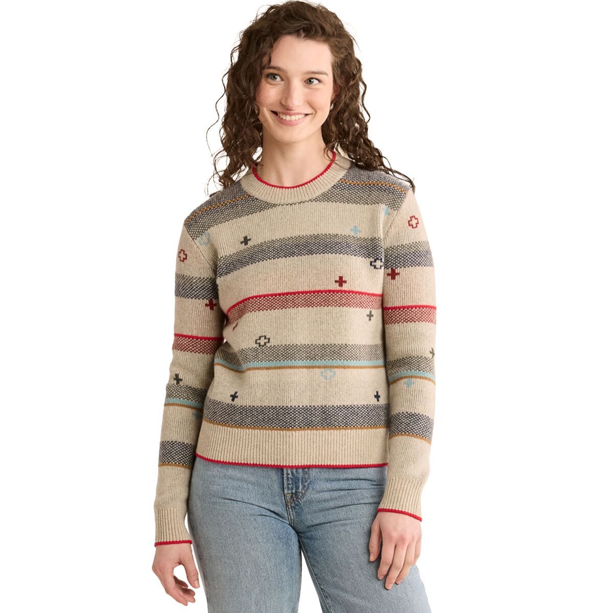 Pendleton Graphic Merino Pullover Sweater - Women's Oatmeal Heather Stripe, XL
