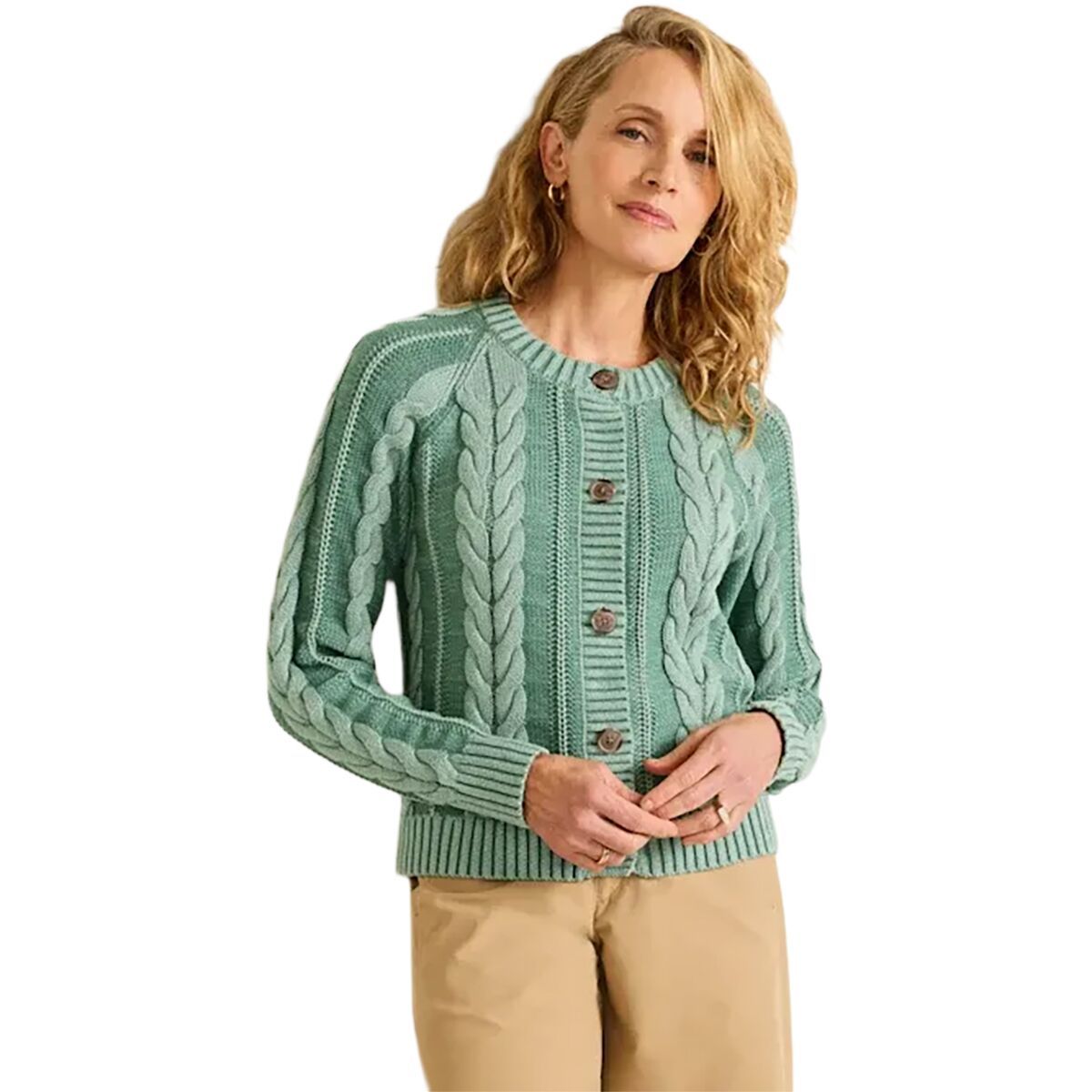 Image of Pendleton Cotton Cable Cardigan - Women's Teal Blue, L