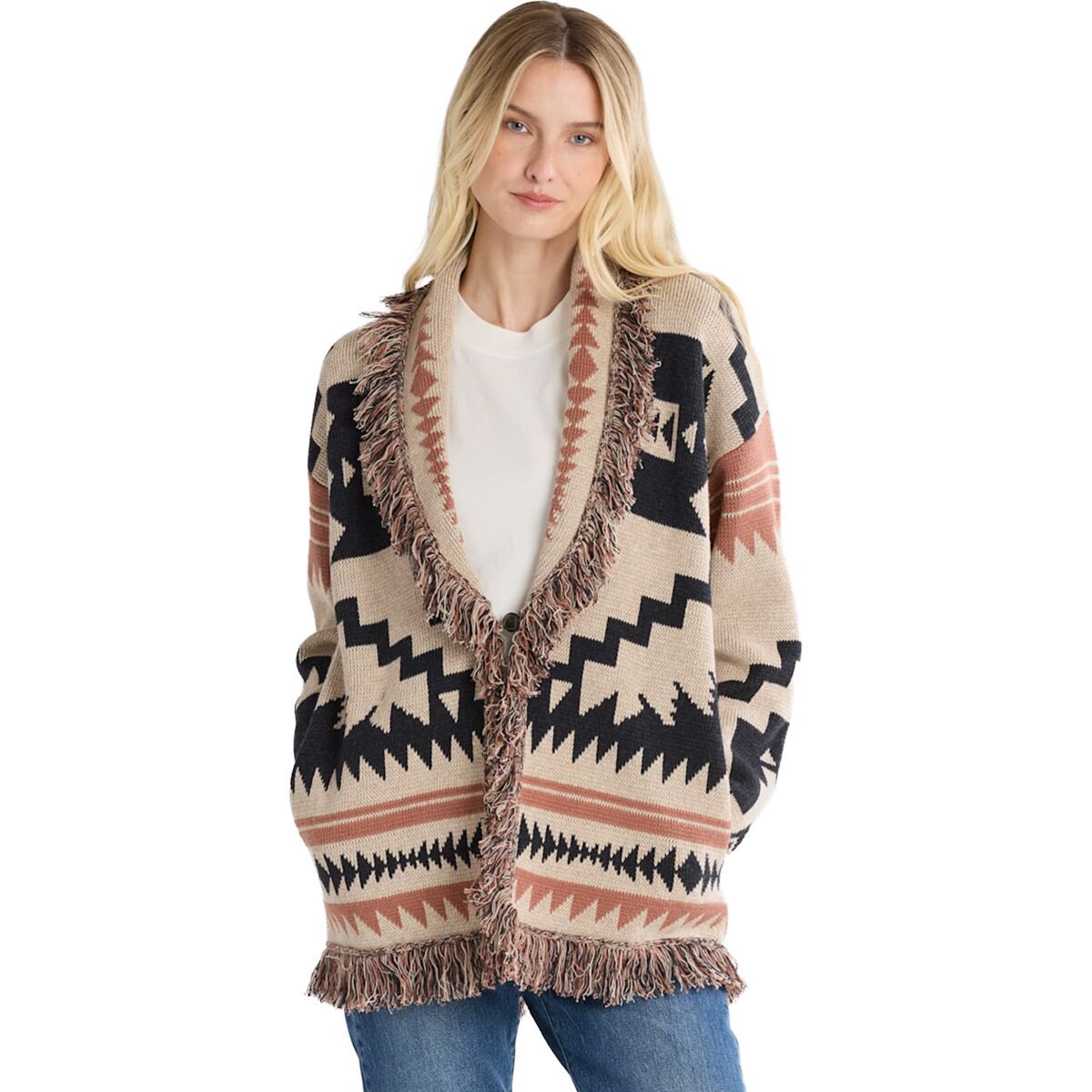 Image of Pendleton Graphic Fringe Cardigan - Women's Natural Multi, XL
