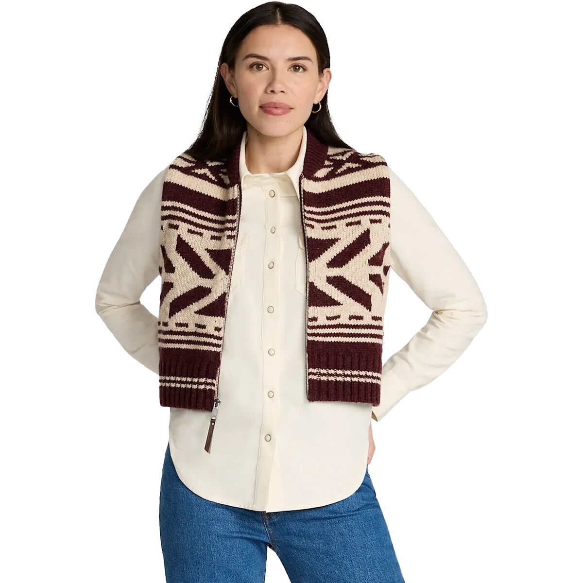 Image of Pendleton Graphic Wool Zip-Up Sweater Vest - Women's Mocha Heather, XL